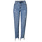 Irregularity Tassel Women's Jeans Straight Pants Slim High Waist Jeans